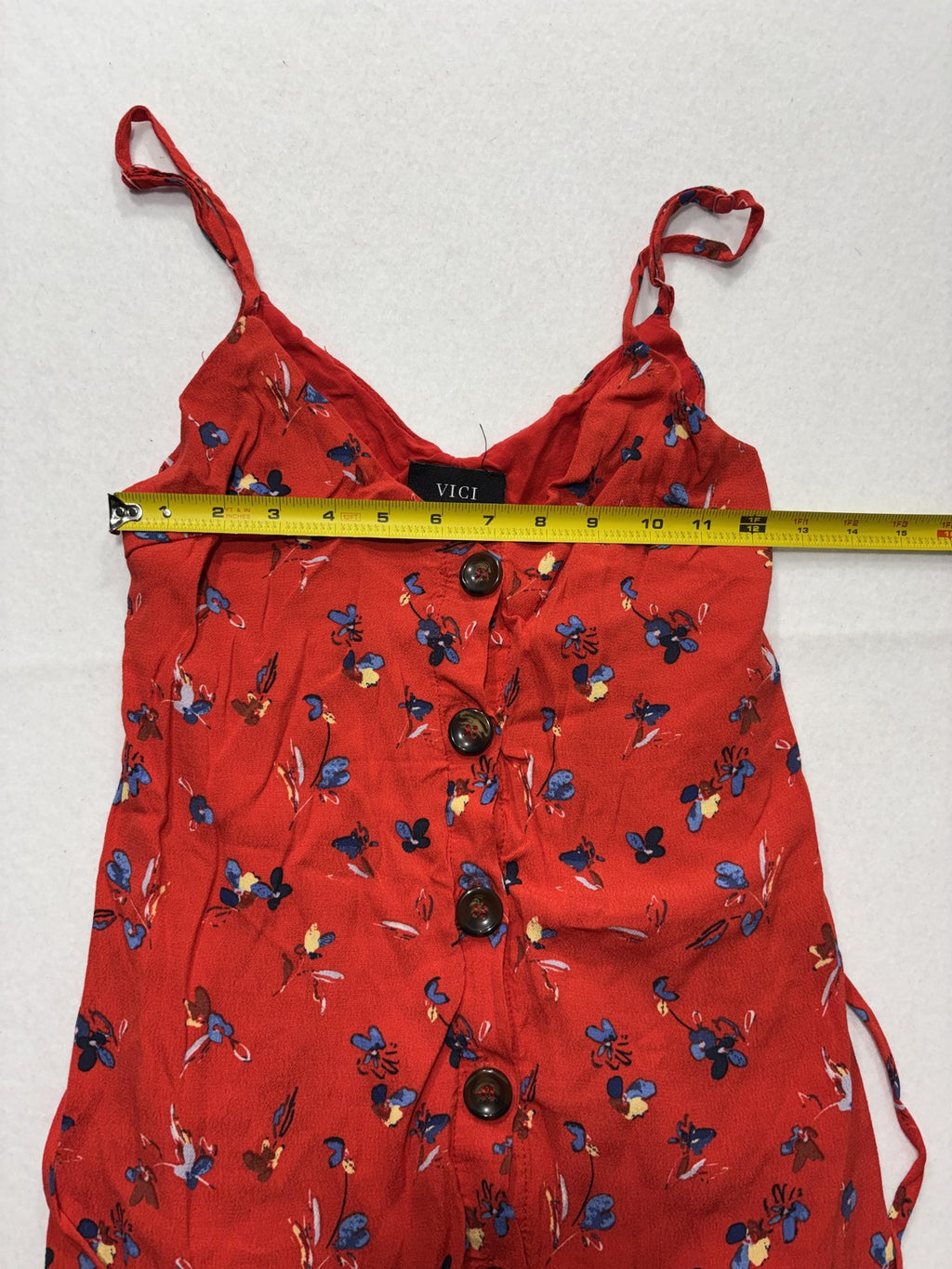 VICI Romper Womens Small Red Floral V Neck Button Front Adjustable Waist