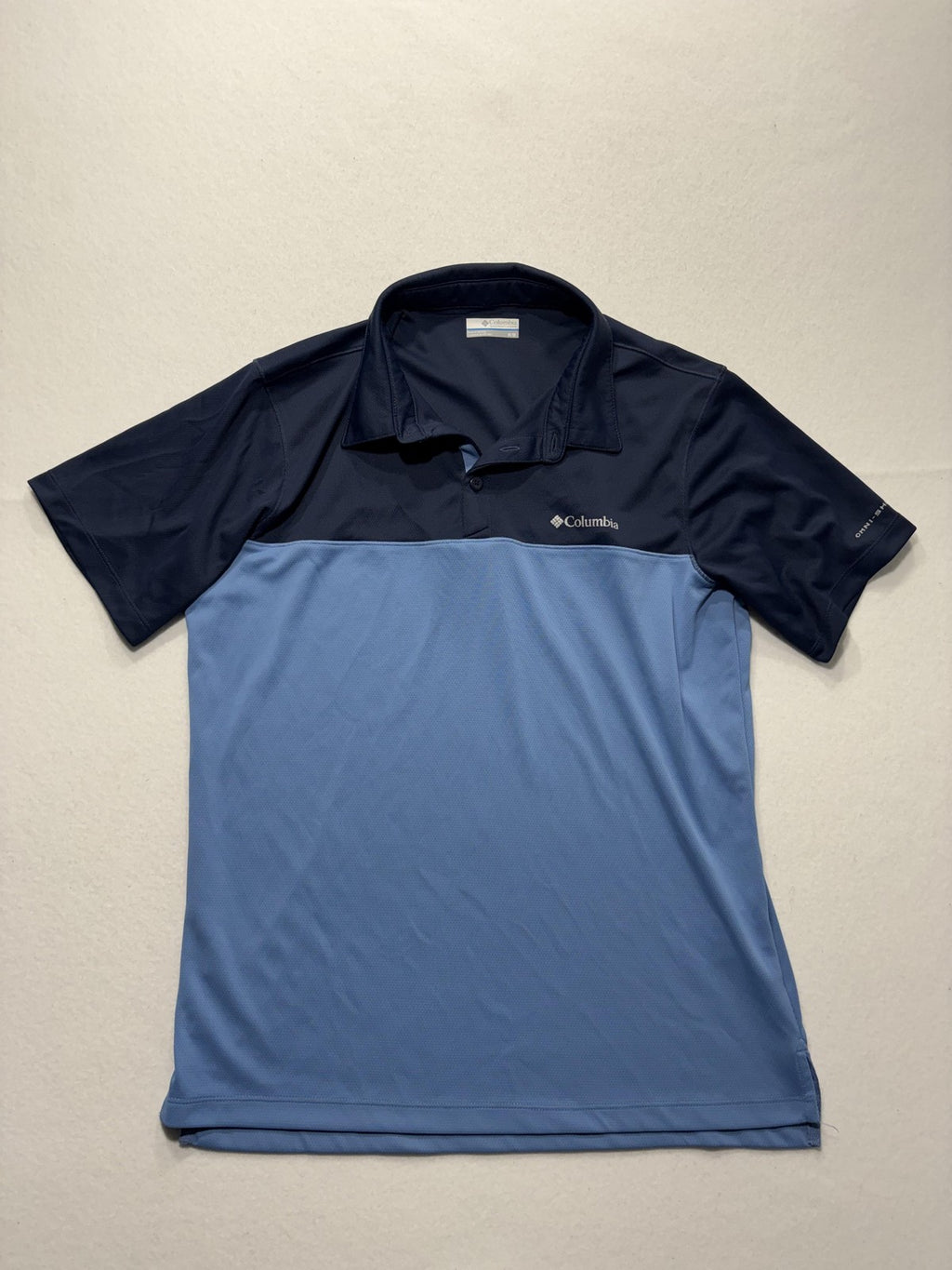 Columbia Omni-Shade Polo Shirt Mens Medium Blue Colorblock Golf UV Protection