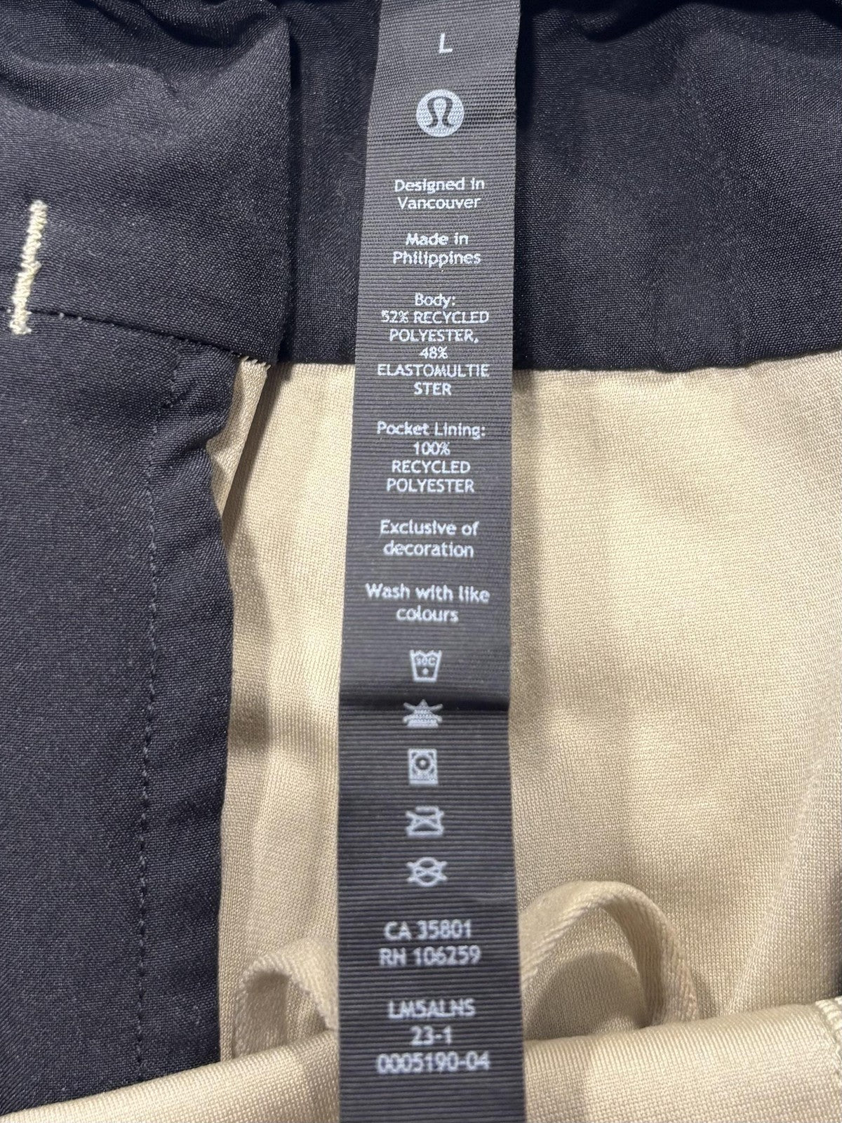 Lululemon Khaki Pants Mens Large Beige Elastic Waist Straight Leg Stretch Casual