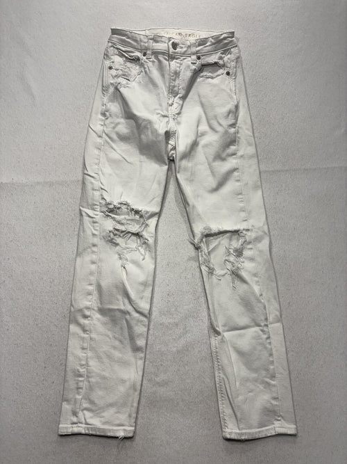 American Eagle Mom Straight Jeans Womens 0 White High Rise Distressed 28x29