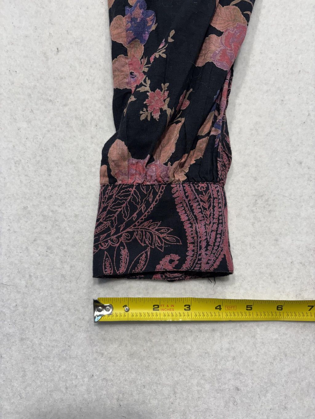 Free People Blouse Womens Medium Black Floral Round Neck Button Long Sleeve Top
