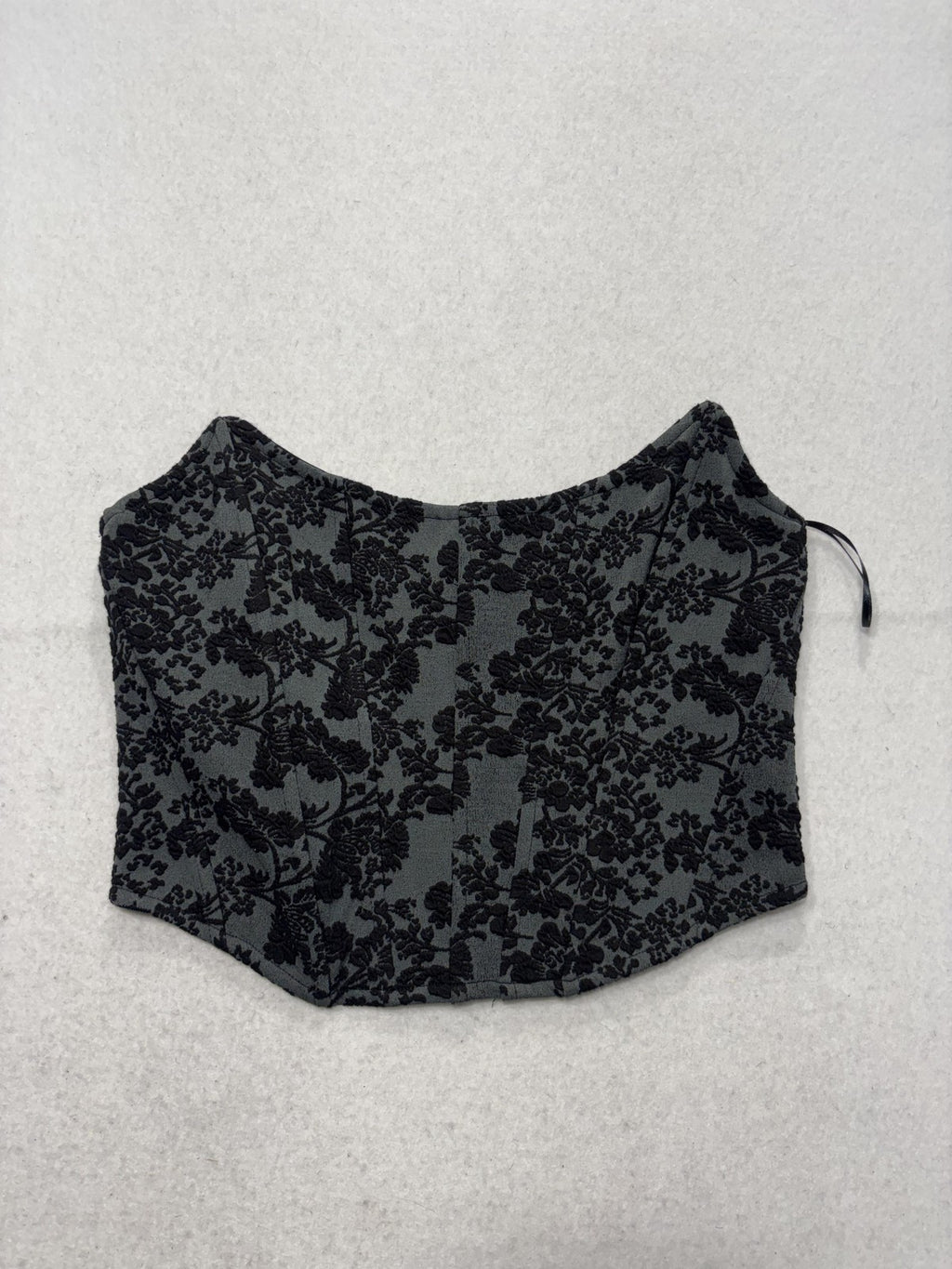 By Anthropologie Corset Top Womens XS Black Floral Brocade Zip Back Strapless