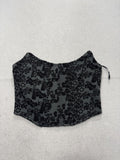 By Anthropologie Corset Top Womens XS Black Floral Brocade Zip Back Strapless