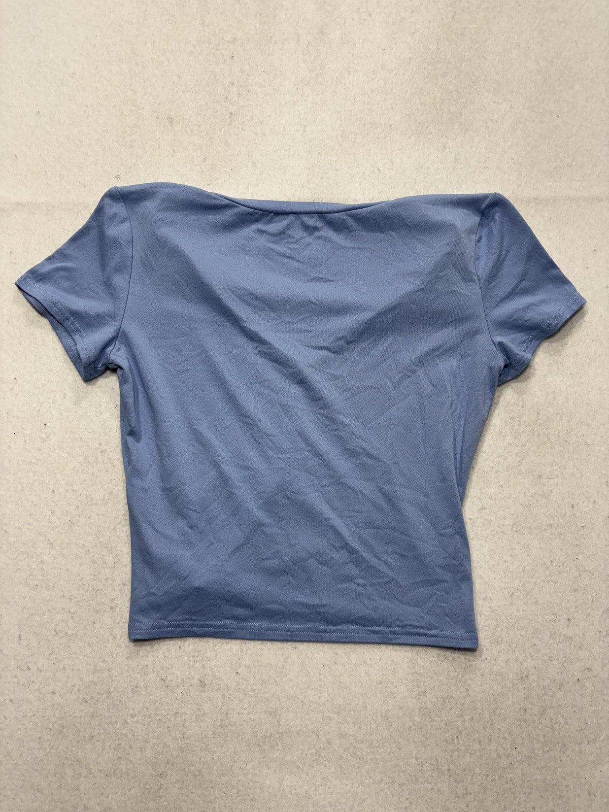 Blue V Neck Short Sleeve Cropped Stretch Tee Shirt Womens Medium C187V0V657