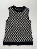 Ann Taylor Sweater Vest Womens Small Black White Geometric Crew Neck Sleeveless