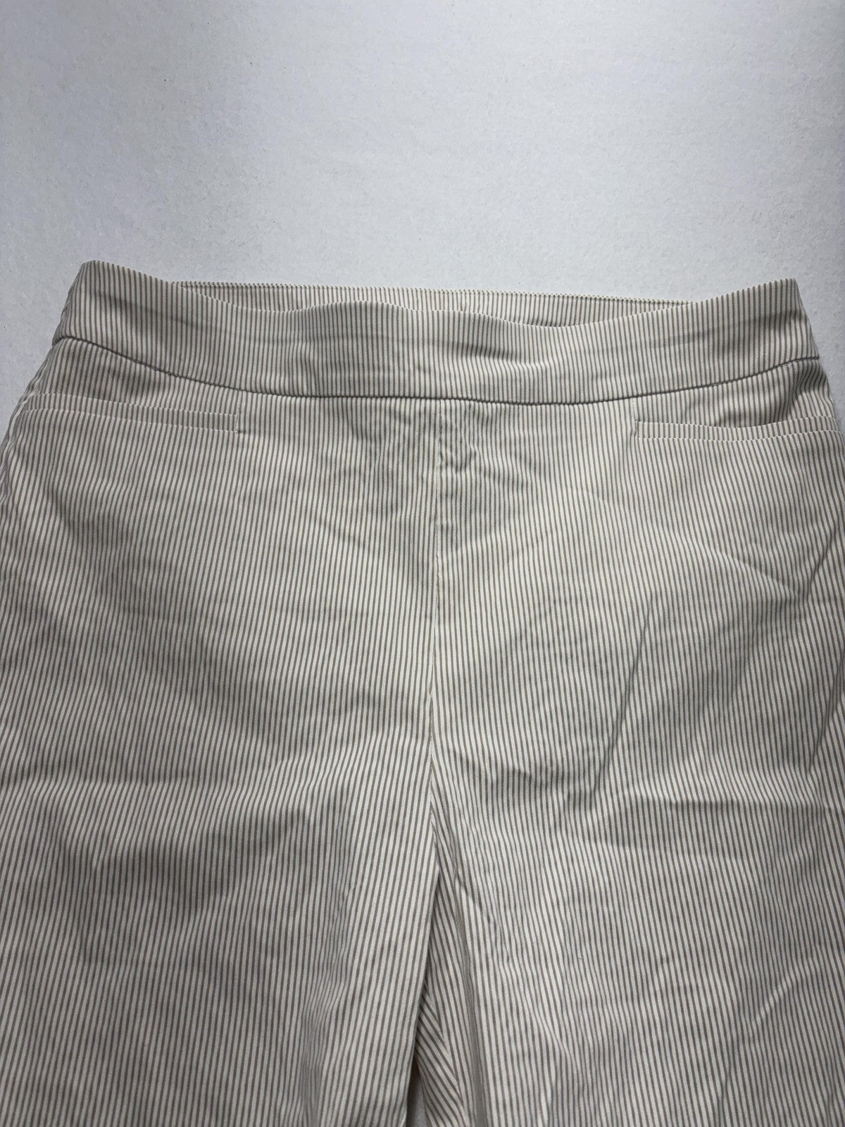 Chico's Capri Pants Womens 2.5 Beige Stripe Pull On Stretch Button Hem Twill