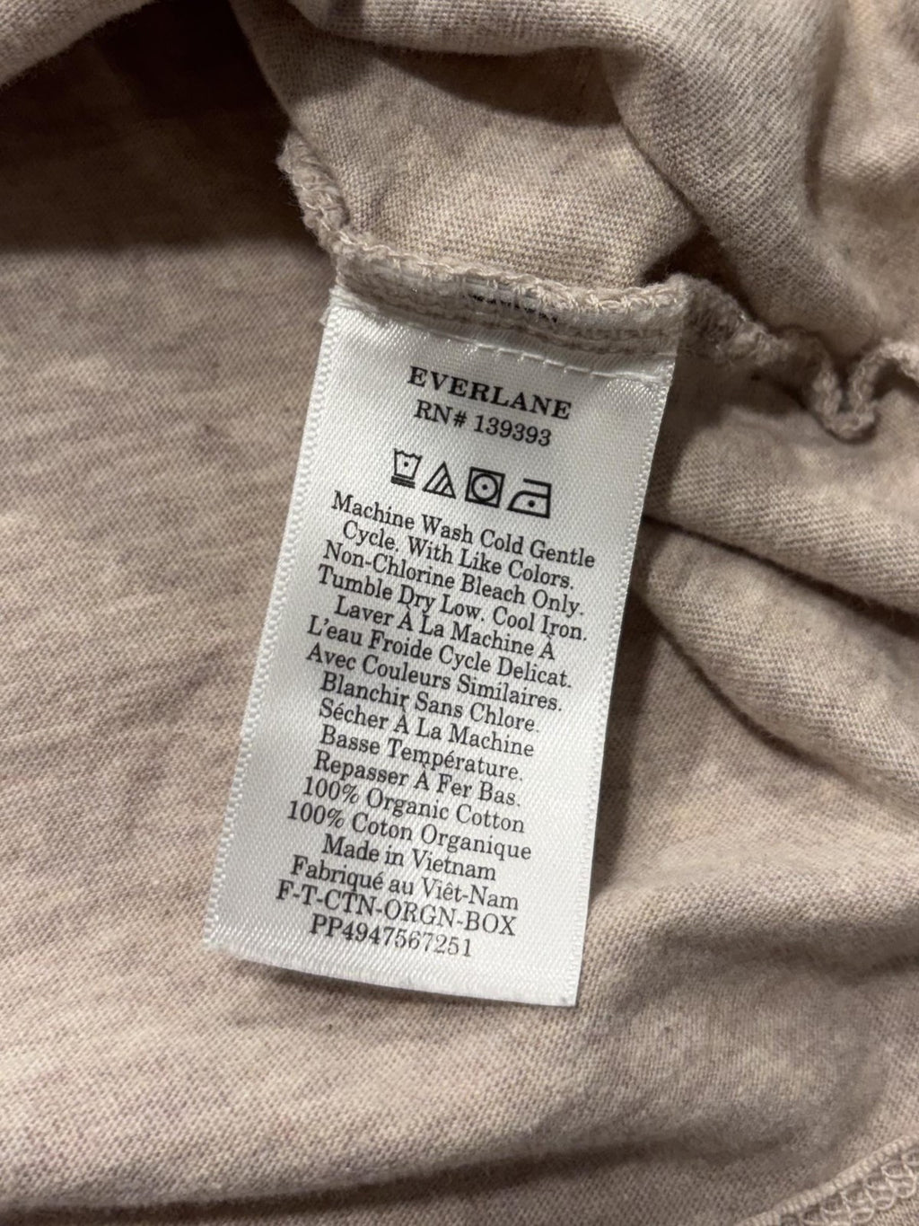 Everlane Shirt Womens Medium Beige Crew Neck Short Sleeve Organic Cotton Tee