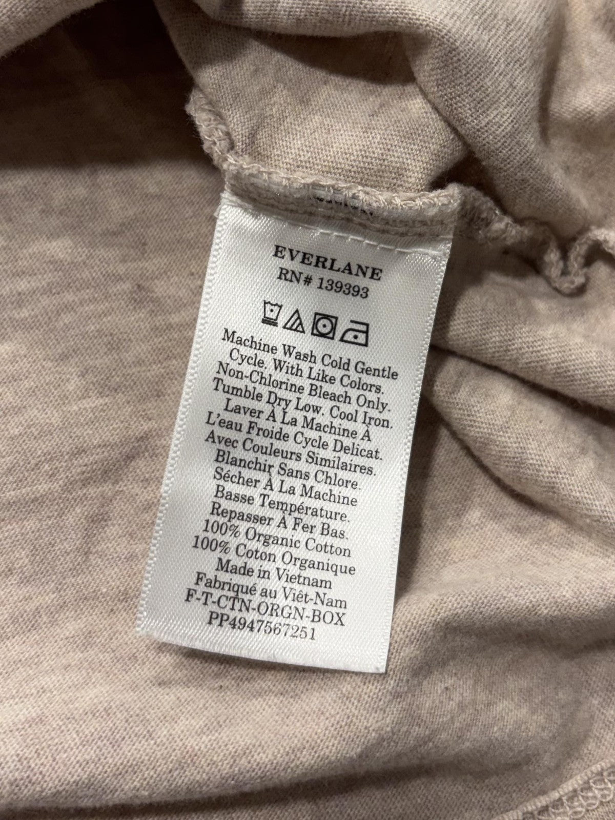 Everlane Shirt Womens Medium Beige Crew Neck Short Sleeve Organic Cotton Tee
