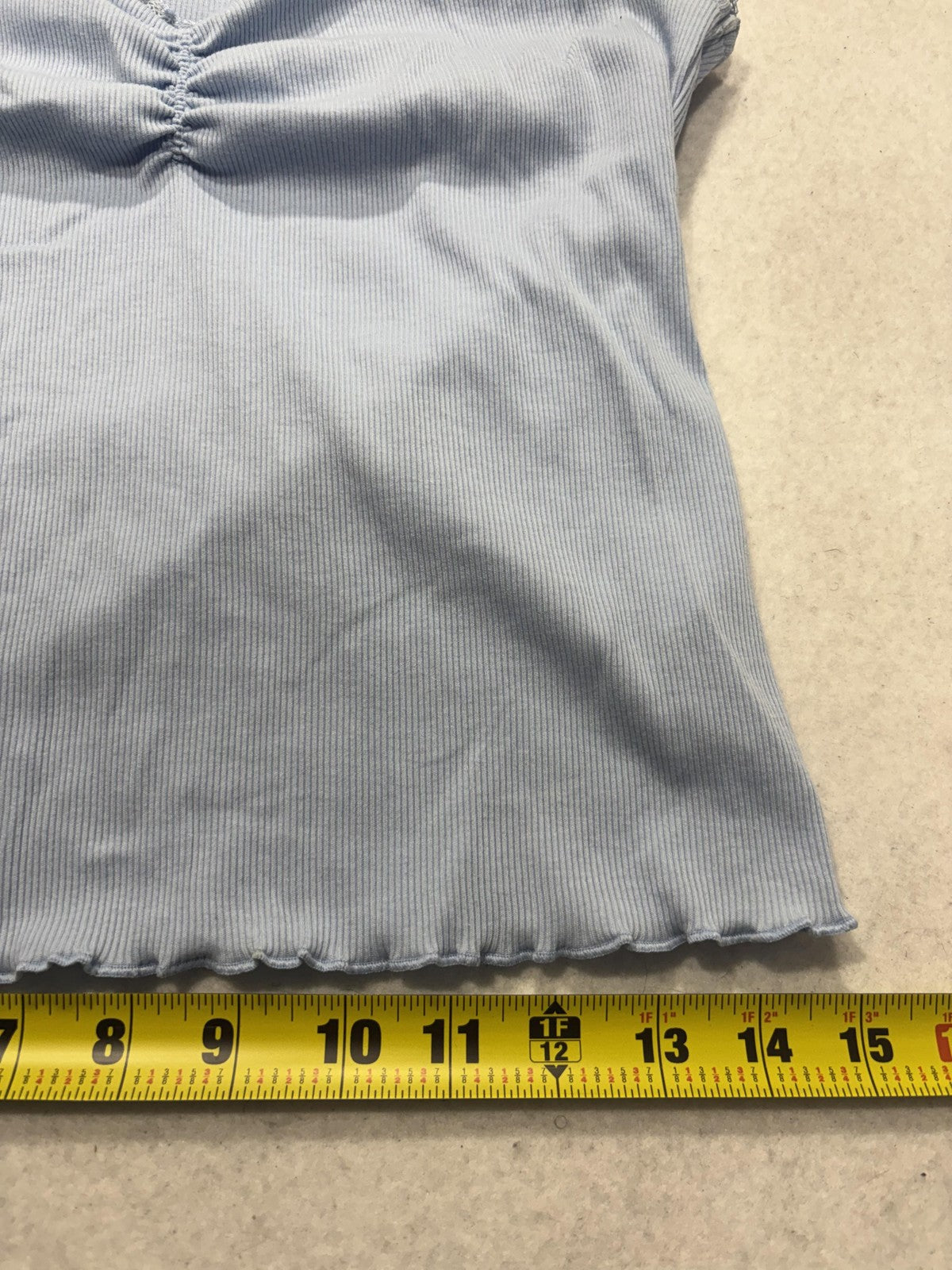 Old Navy Tank Top Womens M Blue Ruched V Neck Ribbed Lettuce Hem Casual Summer