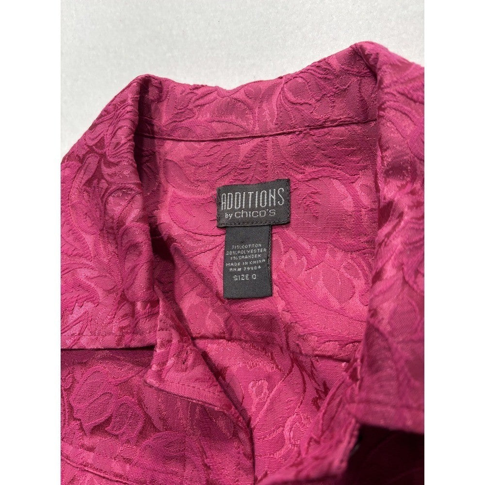 Additions By Chico's Jacket Womens 0 Pink Floral Jacquard Button Front Twill