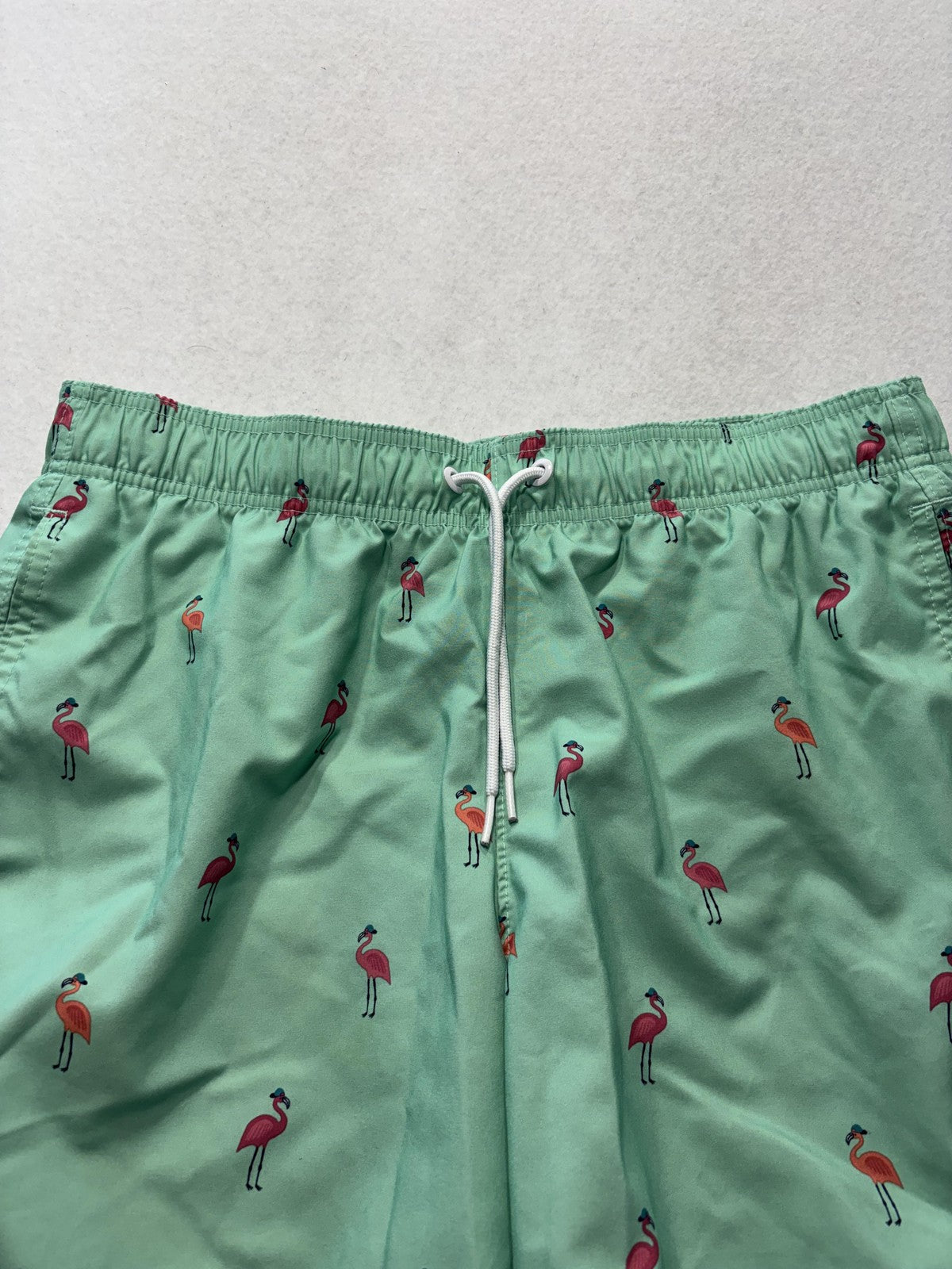 Hollister Swim Shorts Mens Medium Green Flamingo Print Stretch Lined 33352123