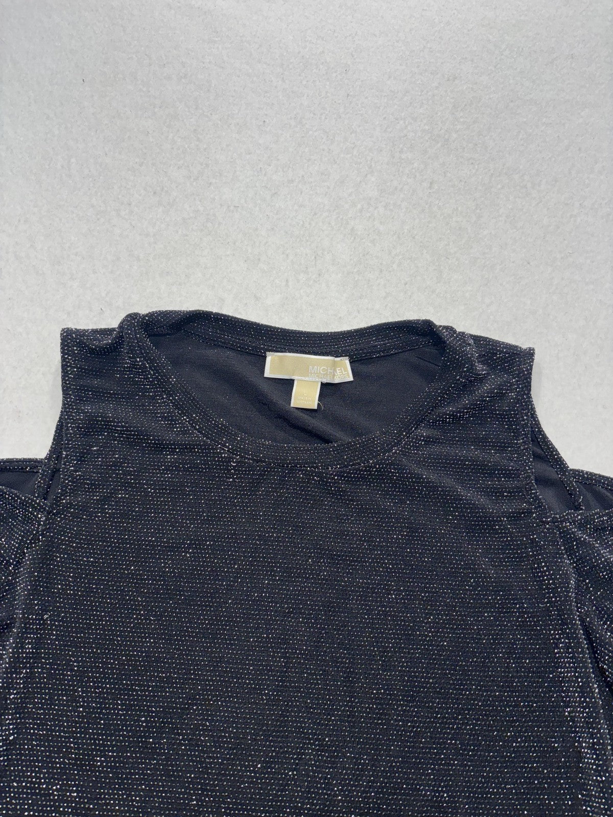 MICHAEL Michael Kors Womens Large Black Cold Shoulder Glitter Jersey Blouse Top