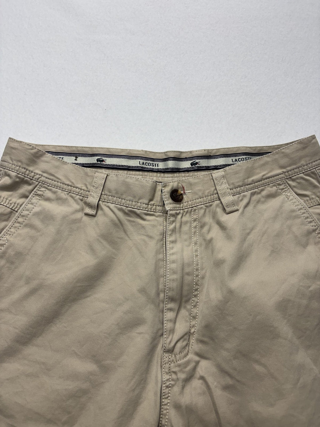 Lacoste Chino Pants Mens 32x32 Beige Straight Leg Cotton Casual Work Croc Logo