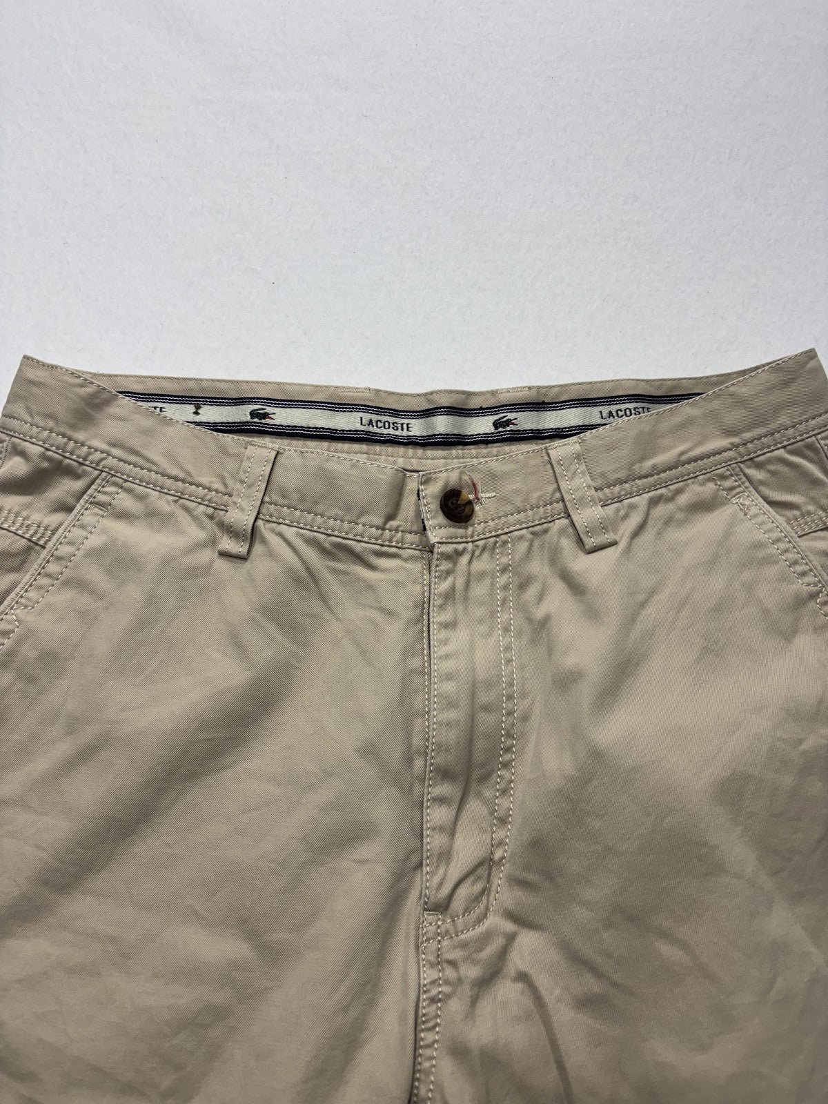 Lacoste Chino Pants Mens 32x32 Beige Straight Leg Cotton Casual Work Croc Logo