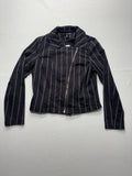 White House Black Market Moto Jacket Womens 12 Black Stripe Twill Zip Short