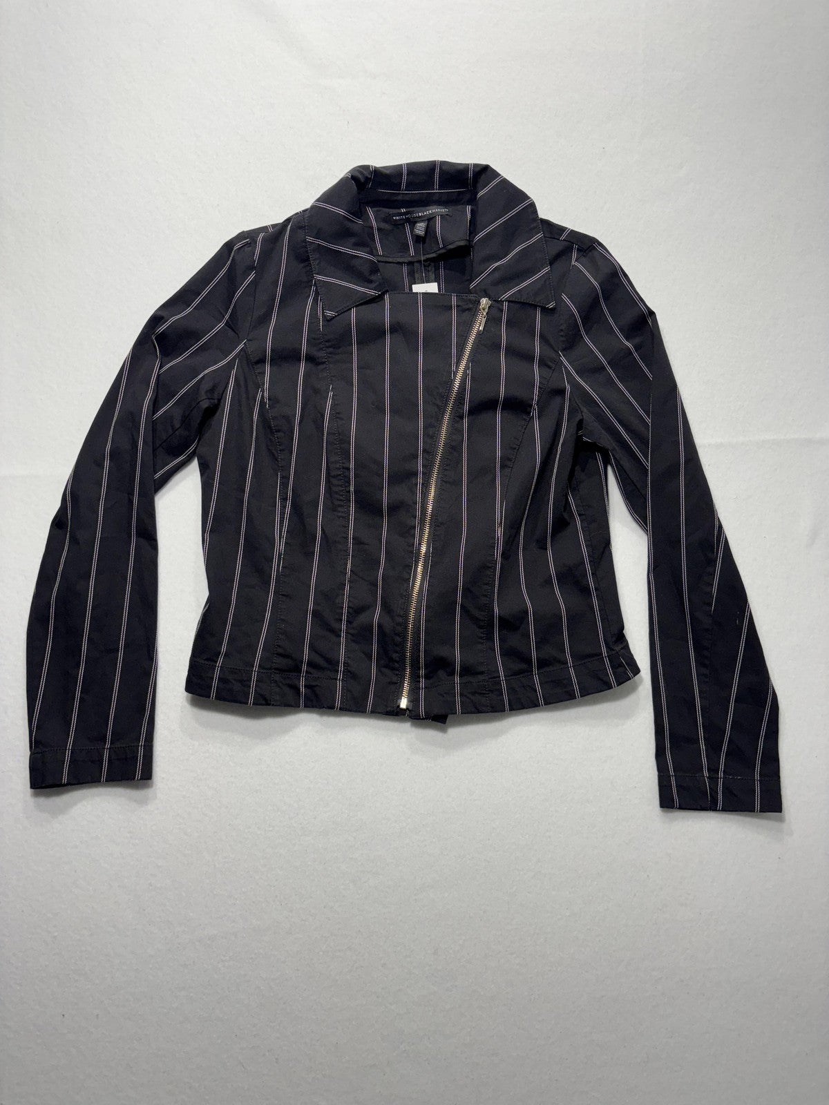 White House Black Market Moto Jacket Womens 12 Black Stripe Twill Zip Short