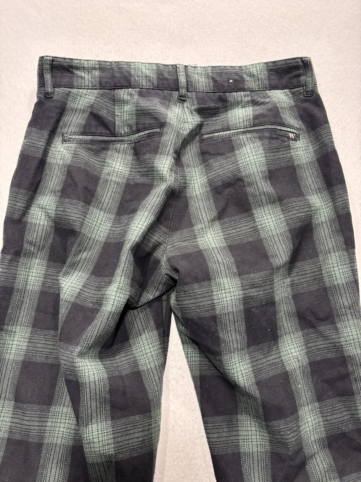 Houston White Chino Pants Mens 30x30 Green Plaid Regular Fit Tapered Leg Casual
