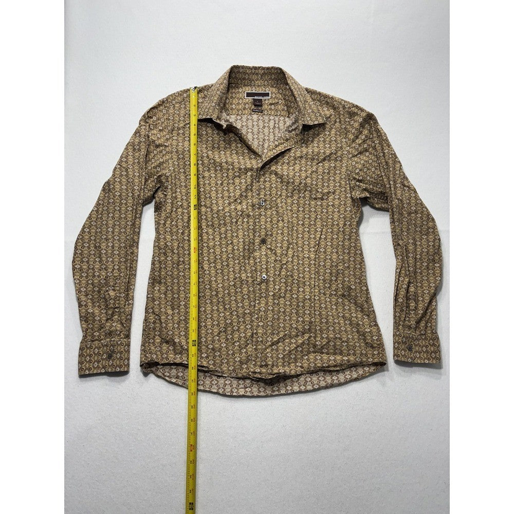 Michael Kors Dress Shirt Mens Large Brown Floral Long Sleeve Tailored Fit Cotton