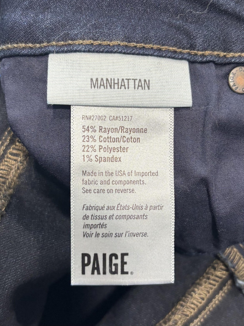Paige Manhattan Jeans Womens 24 Blue Dark Wash Mid Rise Slim Boot 24x31 Stretch