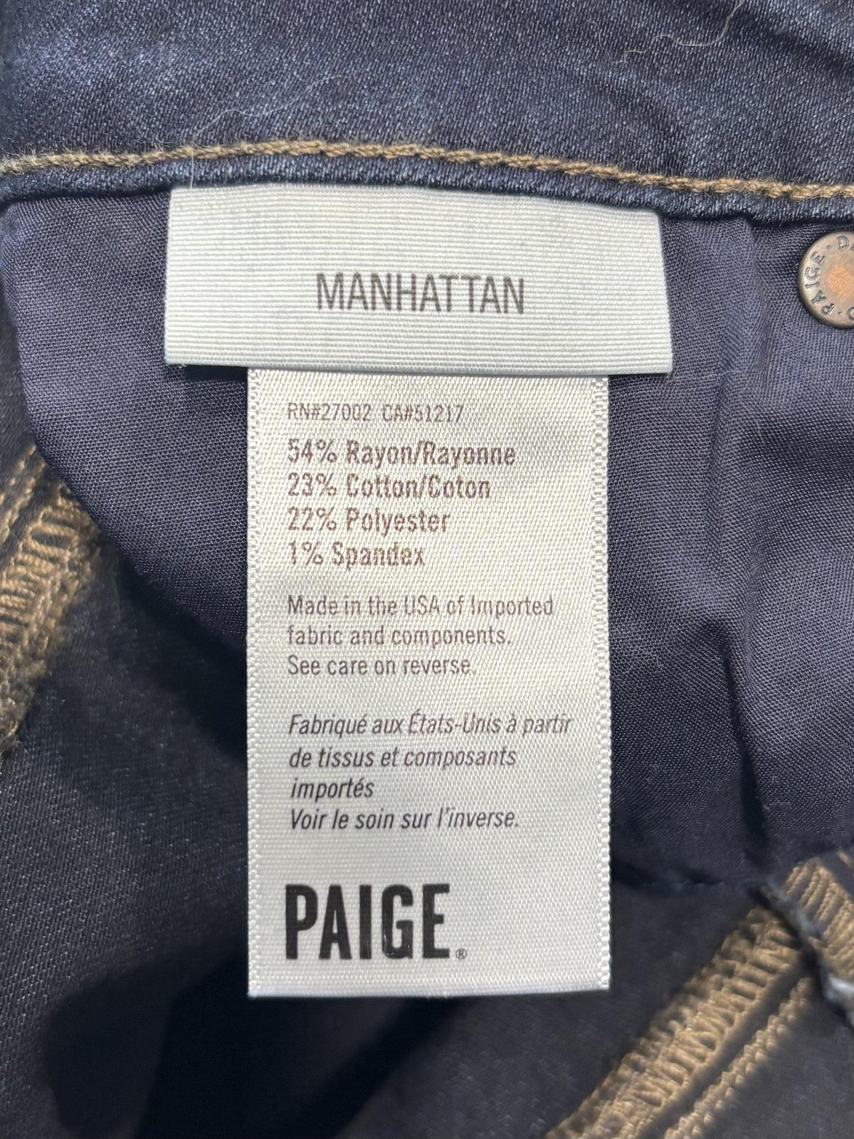 Paige Manhattan Jeans Womens 24 Blue Dark Wash Mid Rise Slim Boot 24x31 Stretch