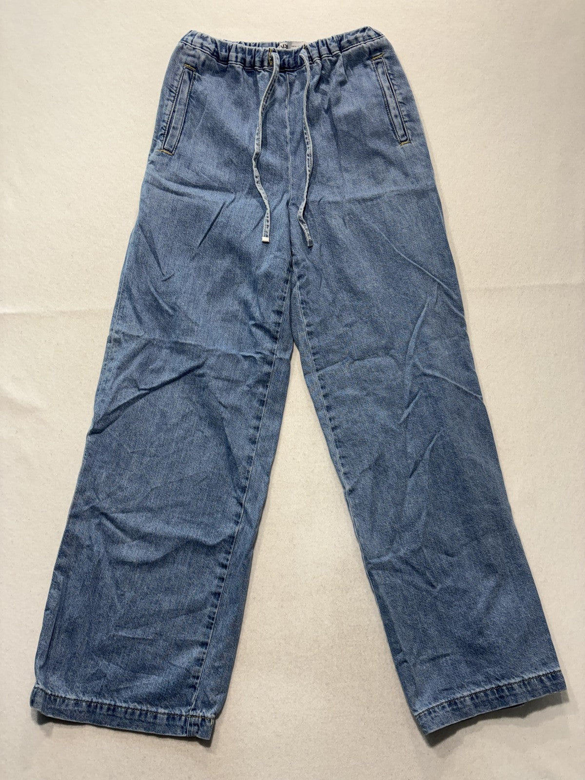 Zara Jeans Mens 30x30 Blue Medium Wash Relaxed Straight Elastic Waist Denim