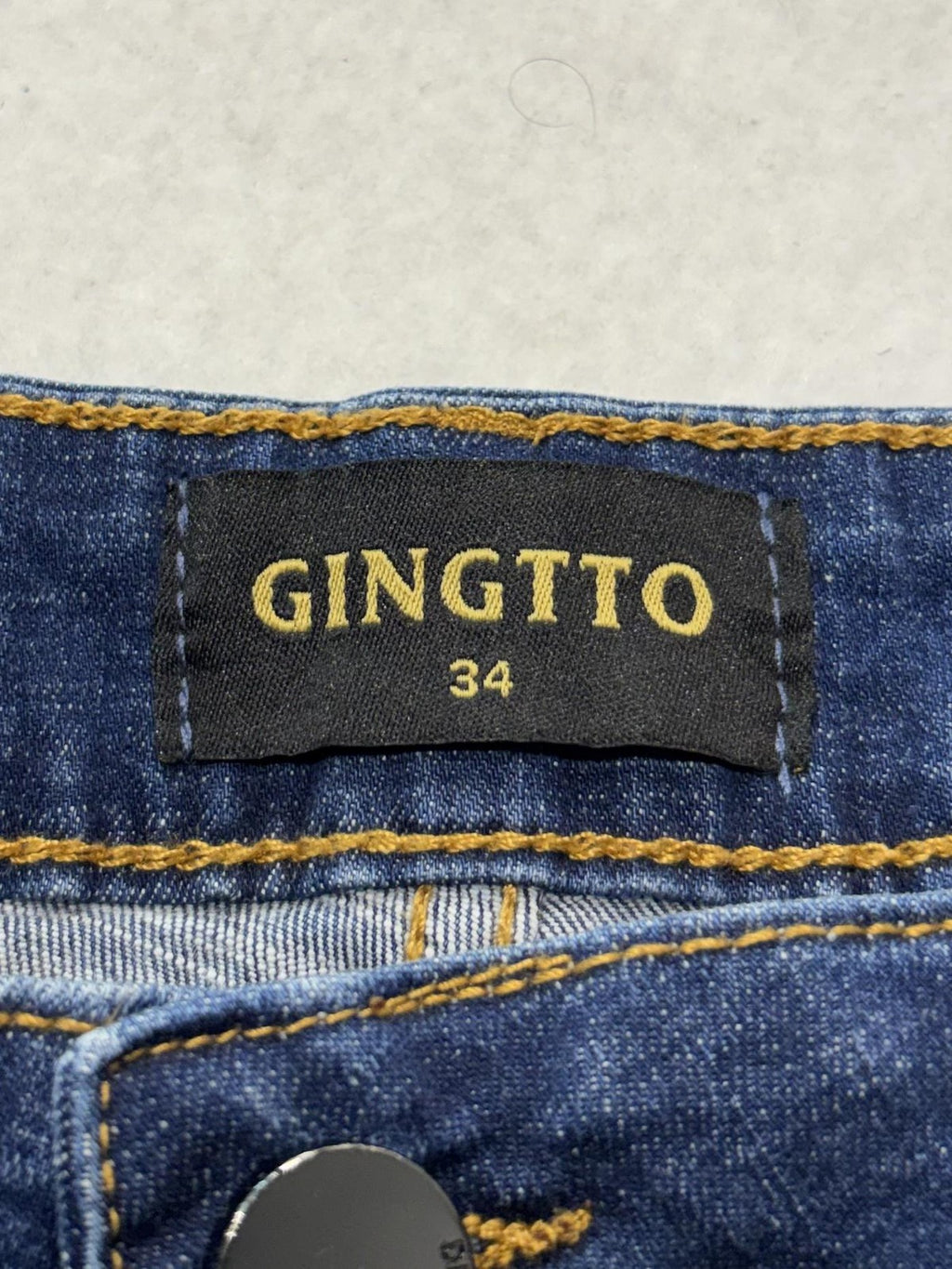GINGTTO Bermuda Shorts Mens 34 Blue Denim 11" Inseam Distressed Slim 5-Pocket