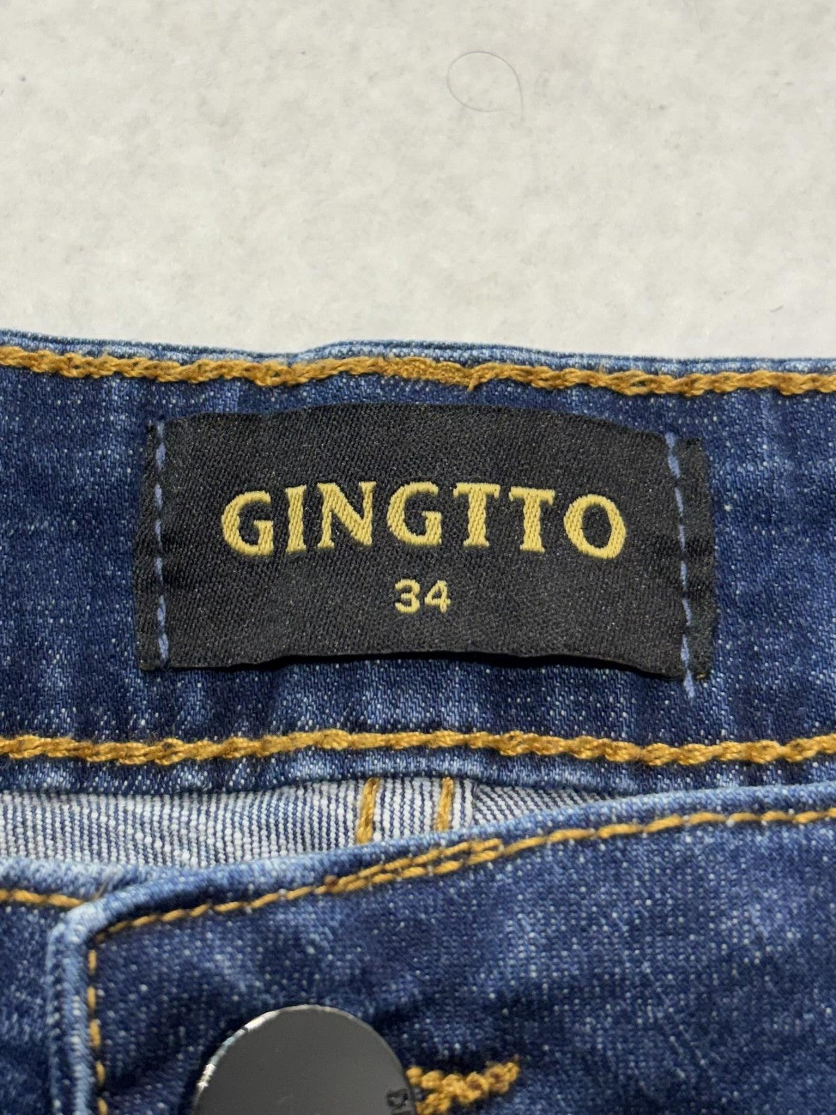 GINGTTO Bermuda Shorts Mens 34 Blue Denim 11" Inseam Distressed Slim 5-Pocket