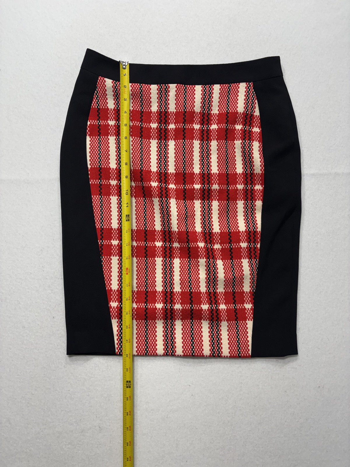 Blum & Co Skirt Womens 8 Red Plaid Black Colorblock Knee Length Pencil Work