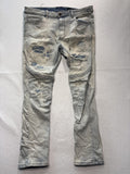 Smoke Rise Jeans Mens 38x34 Blue Light Wash Distressed Moto Biker Slim Tapered