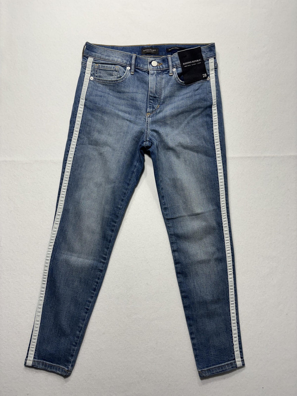 Banana Republic Jeans Womens 28 Blue Wash Mid Rise Skinny Crop Stripe 28x27.5