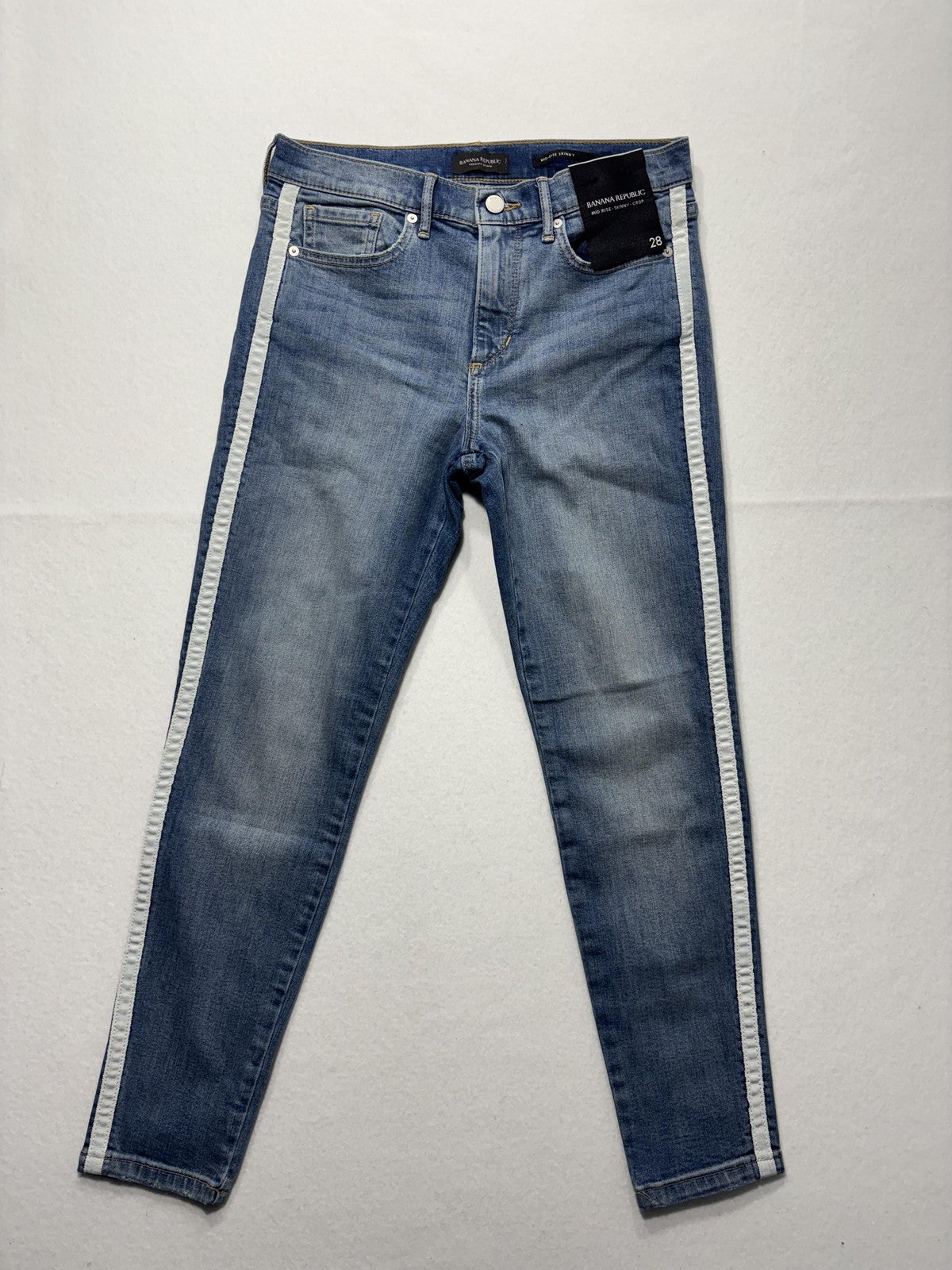 Banana Republic Jeans Womens 28 Blue Wash Mid Rise Skinny Crop Stripe 28x27.5
