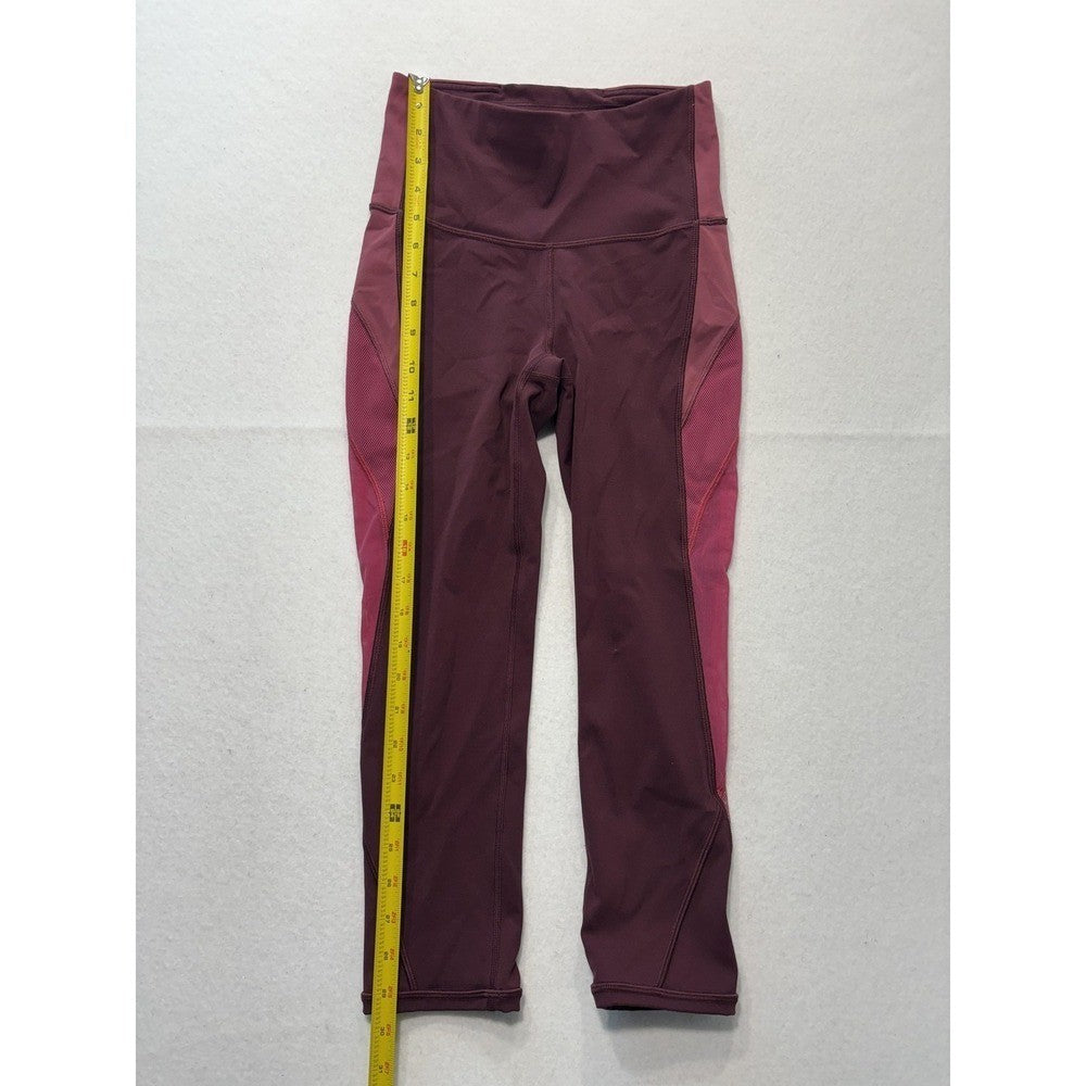 Lululemon Leggings Womens 4 Red Colorblock High Rise Crop 23.5 Inseam Pocket
