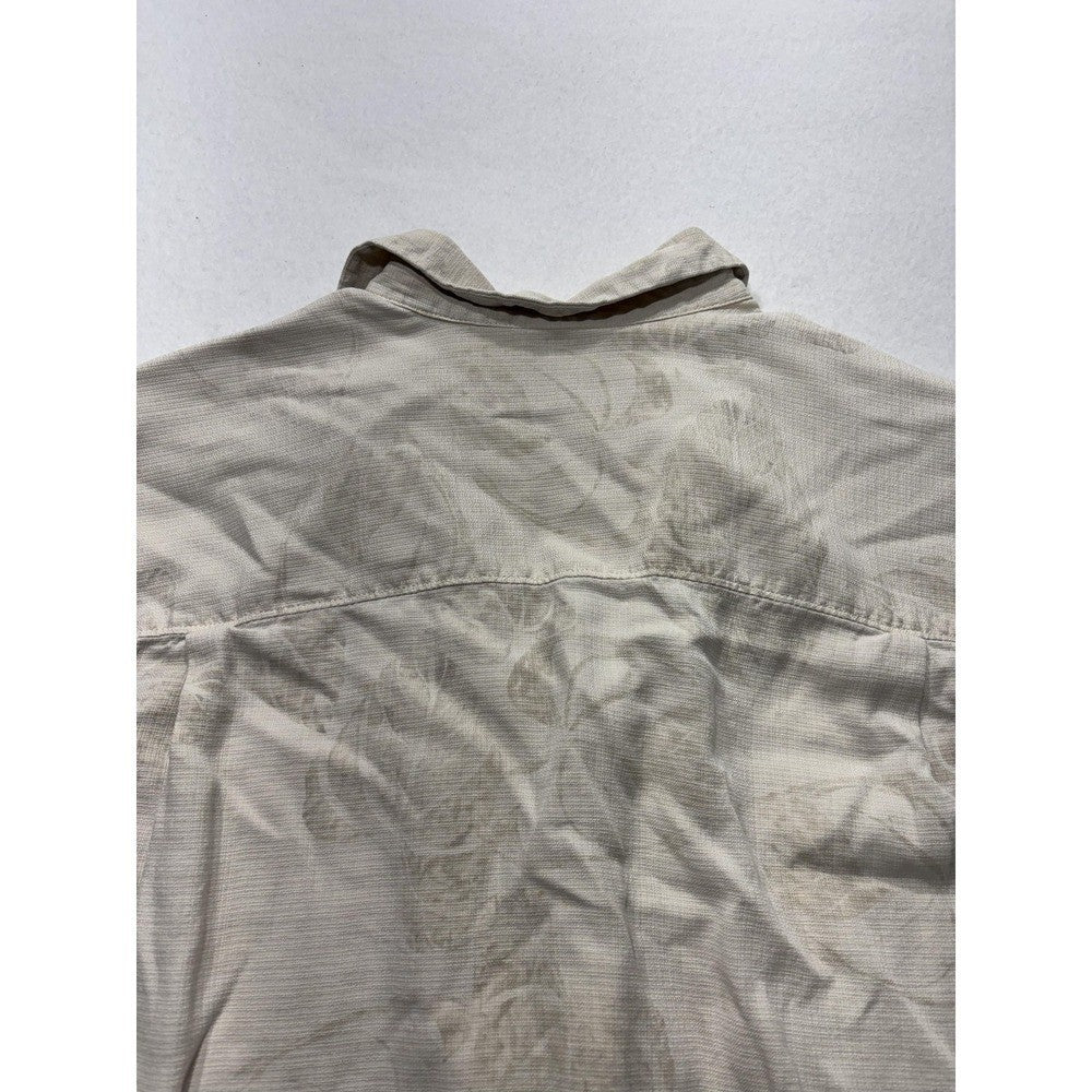 Tommy Bahama Shirt Mens Medium Beige Floral Silk Short Sleeve Button Up Tropical