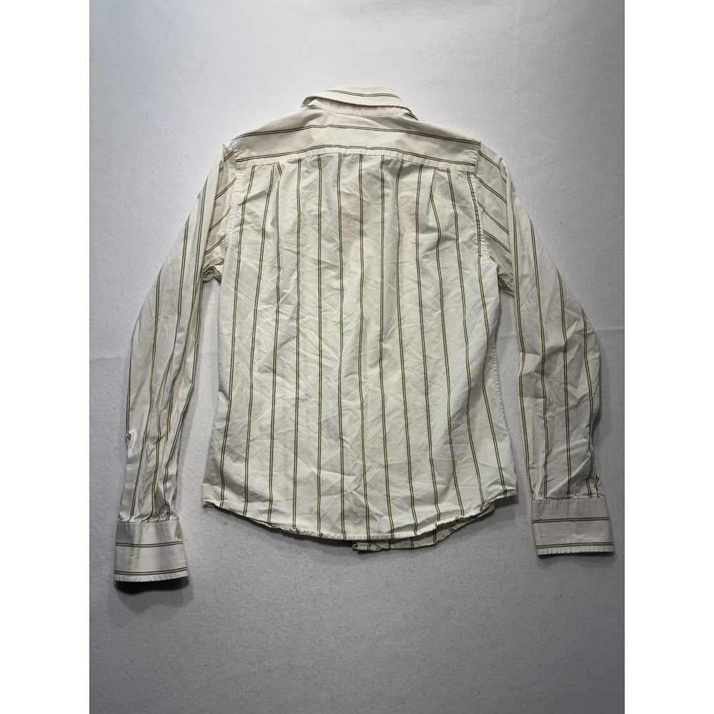 Abercrombie & Fitch Mens Medium White Green Striped Long Sleeve Slim Button Up