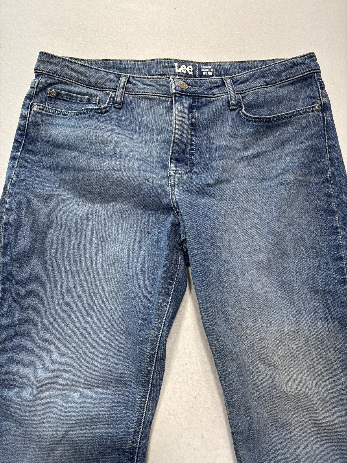 Lee Jeans Womens 16P Blue Medium Wash Mid Rise Straight Regular Stretch 34x29