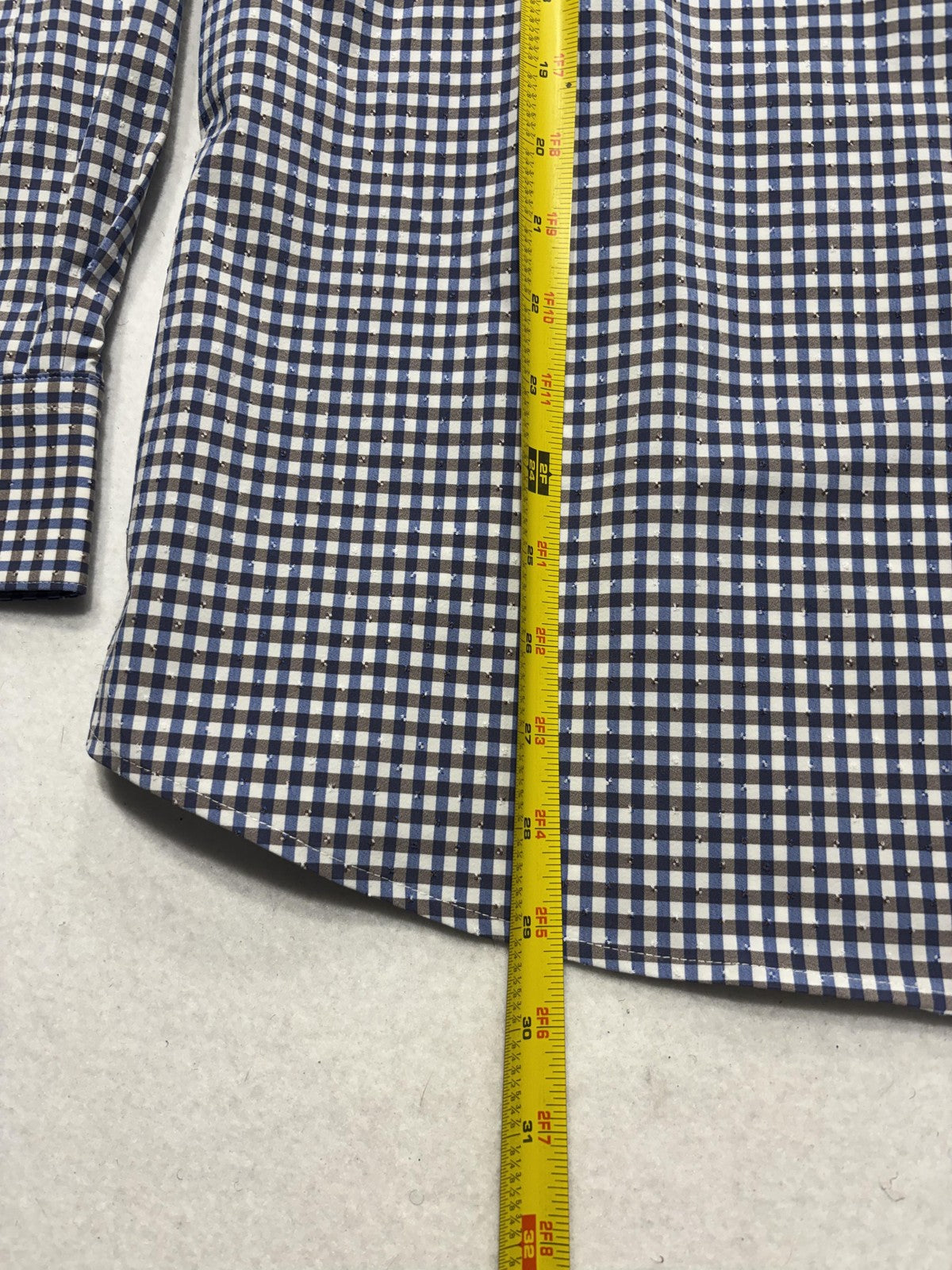 Quieti Dress Shirt Mens Large Blue Gingham Non Iron Performance Long Sleeve