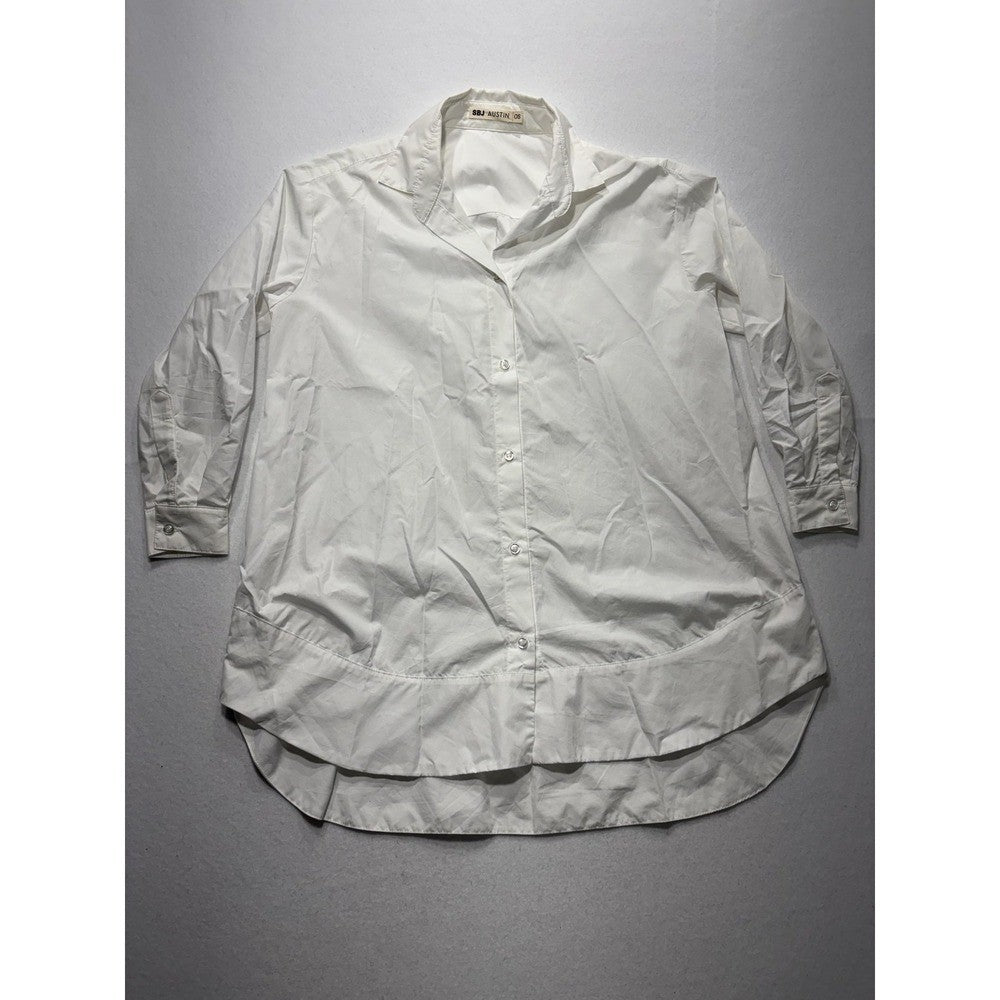 SBJ Austin Shirt Womens One Size White Cotton Tunic Button Front Top Made in USA