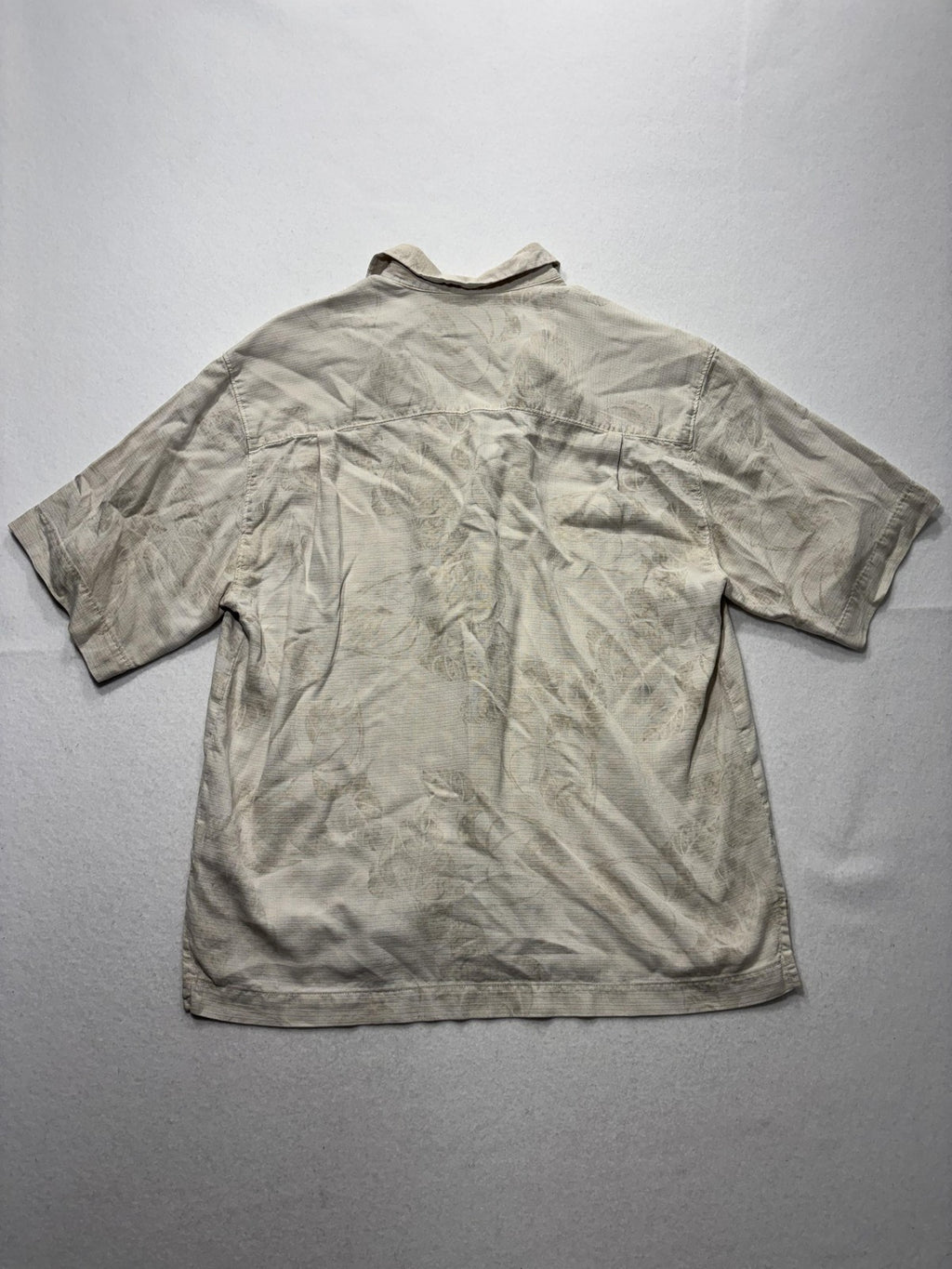 Tommy Bahama Shirt Mens Medium Beige Floral Silk Short Sleeve Button Up Tropical