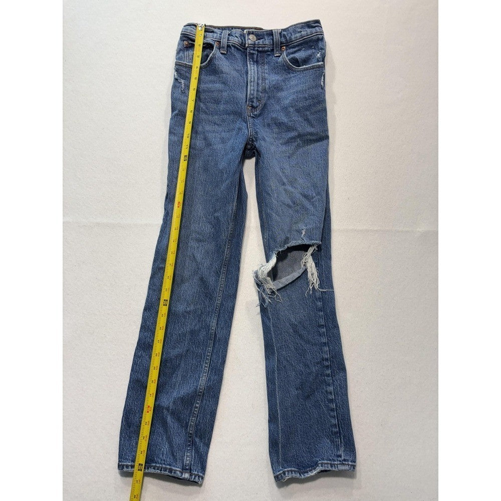 Abercrombie & Fitch 90s Straight Jeans Womens 25 Blue High Rise Distressed 25x27