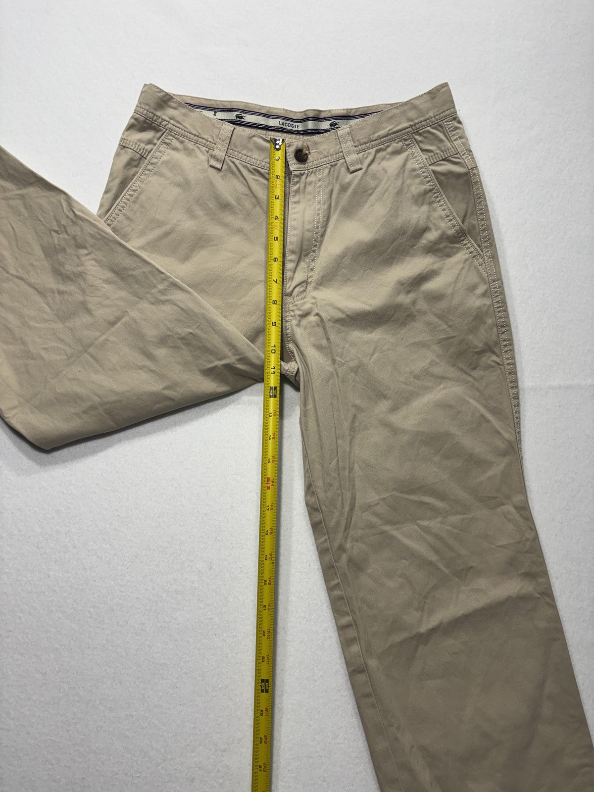 Lacoste Chino Pants Mens 32x32 Beige Straight Leg Cotton Casual Work Croc Logo