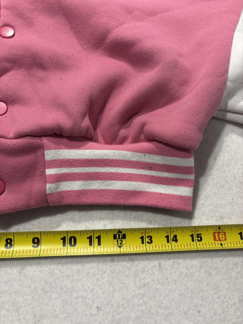 SHEIN Jacket Womens XS Pink Varsity Bomber Letter R Cropped Snap Front Fleece