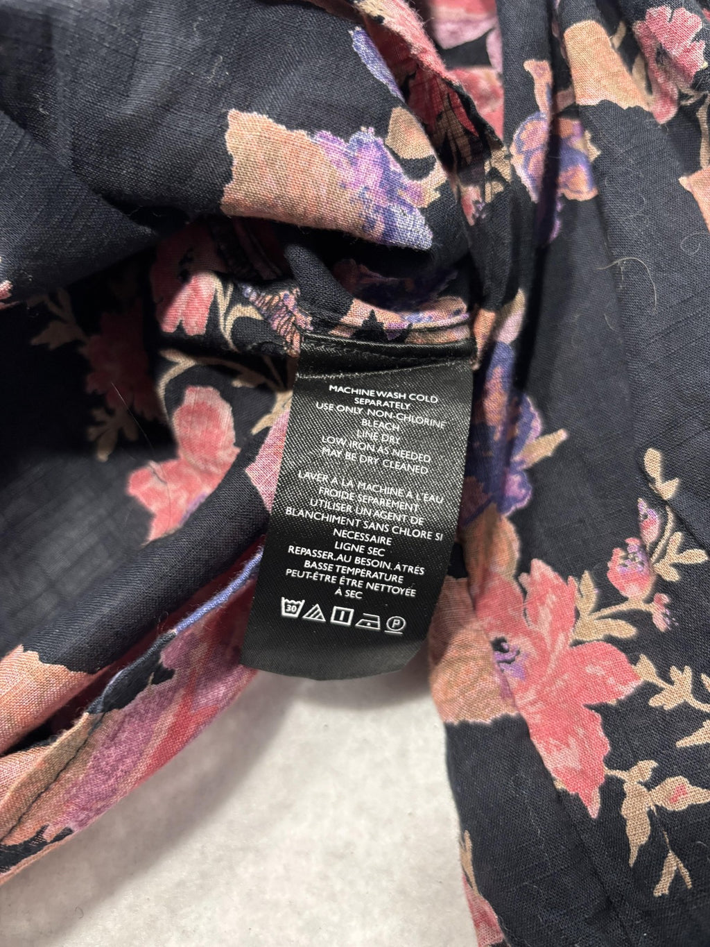 Free People Blouse Womens Medium Black Floral Round Neck Button Long Sleeve Top