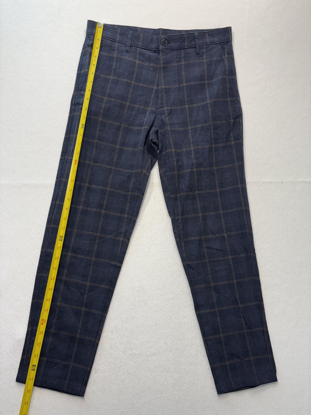 ZARA Dress Pants Mens 31x30 Blue Plaid Slim Tapered Flat Front Casual Work