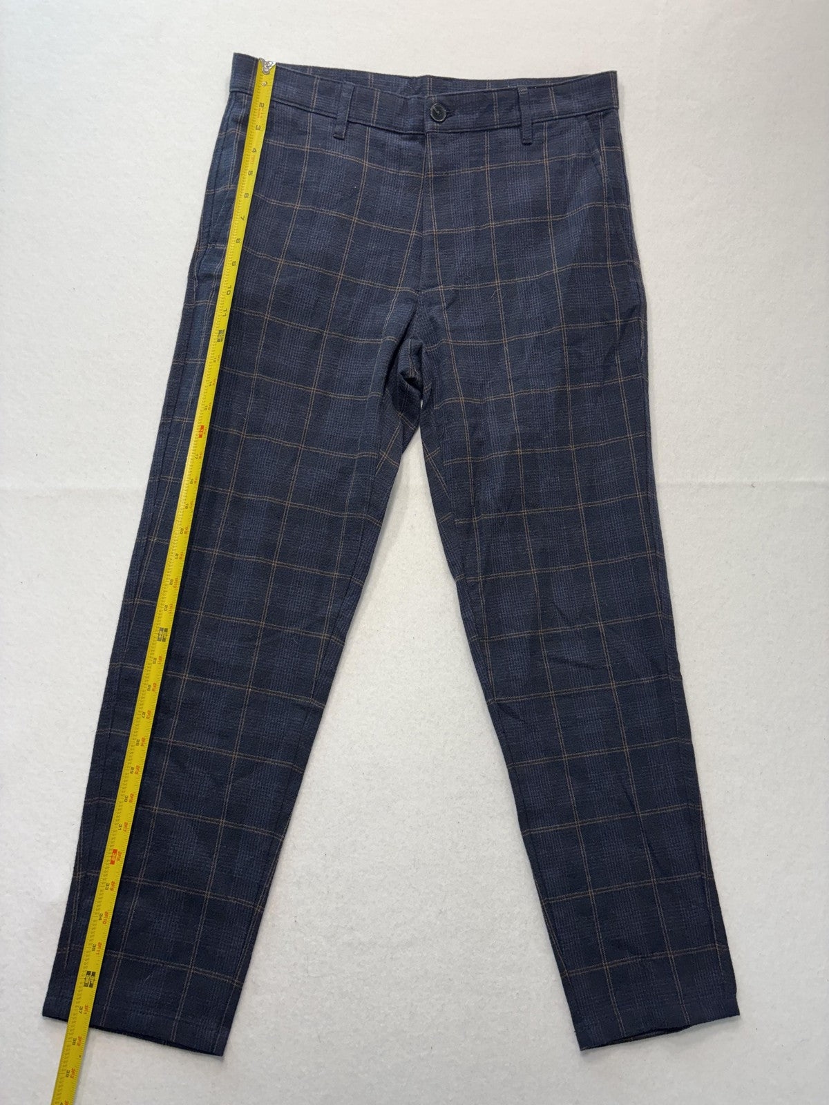 ZARA Dress Pants Mens 31x30 Blue Plaid Slim Tapered Flat Front Casual Work