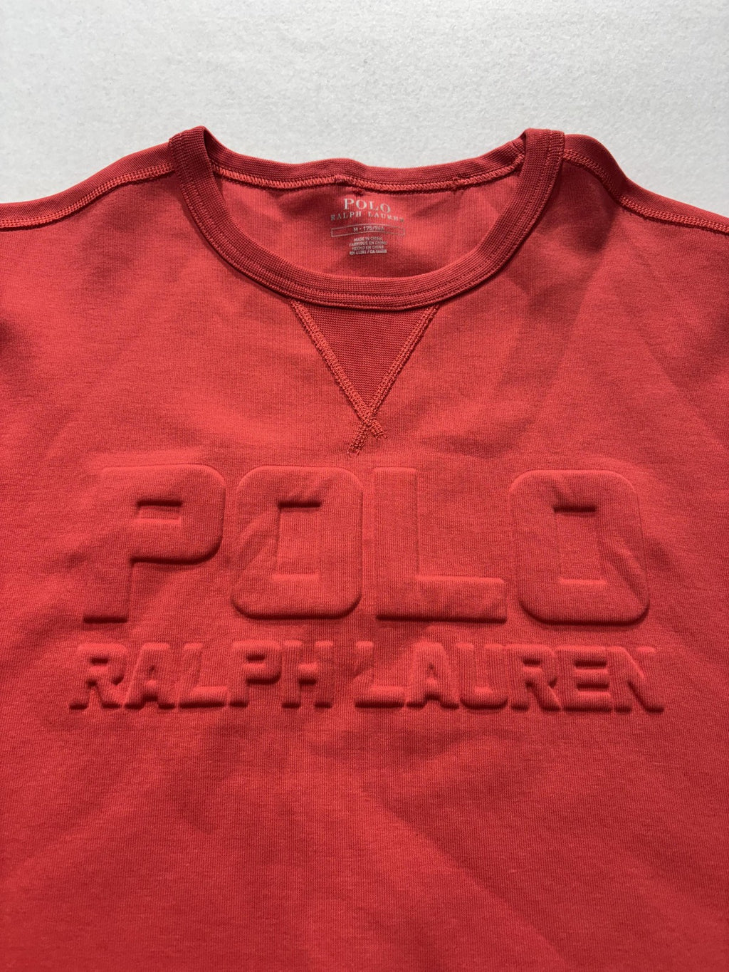 Polo Ralph Lauren Sweatshirt Mens Medium Red Crew Neck Logo Pullover Embossed