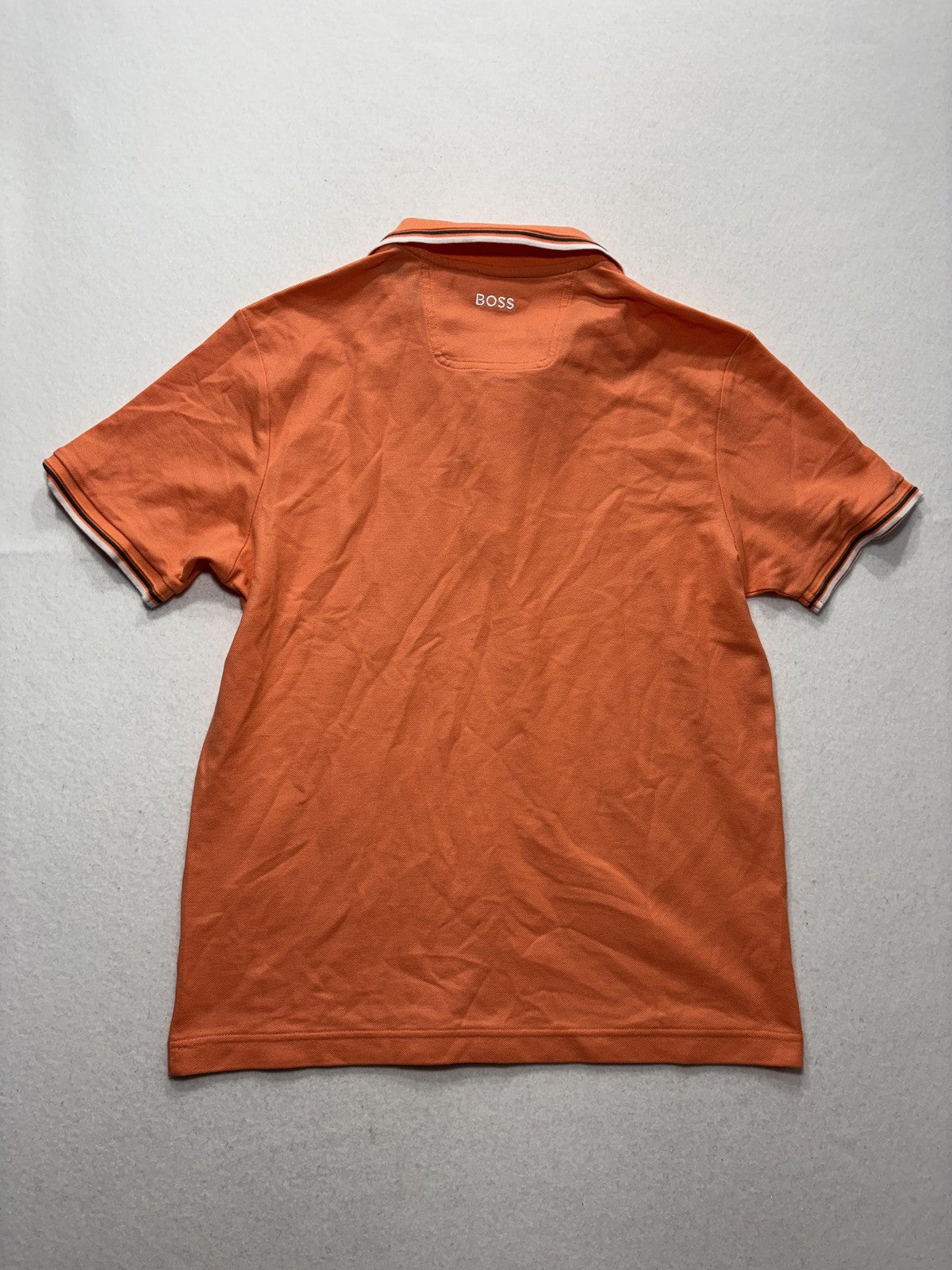 Boss Polo Shirt Mens Medium Orange Tipped Collar Logo Short Sleeve Knit Casual