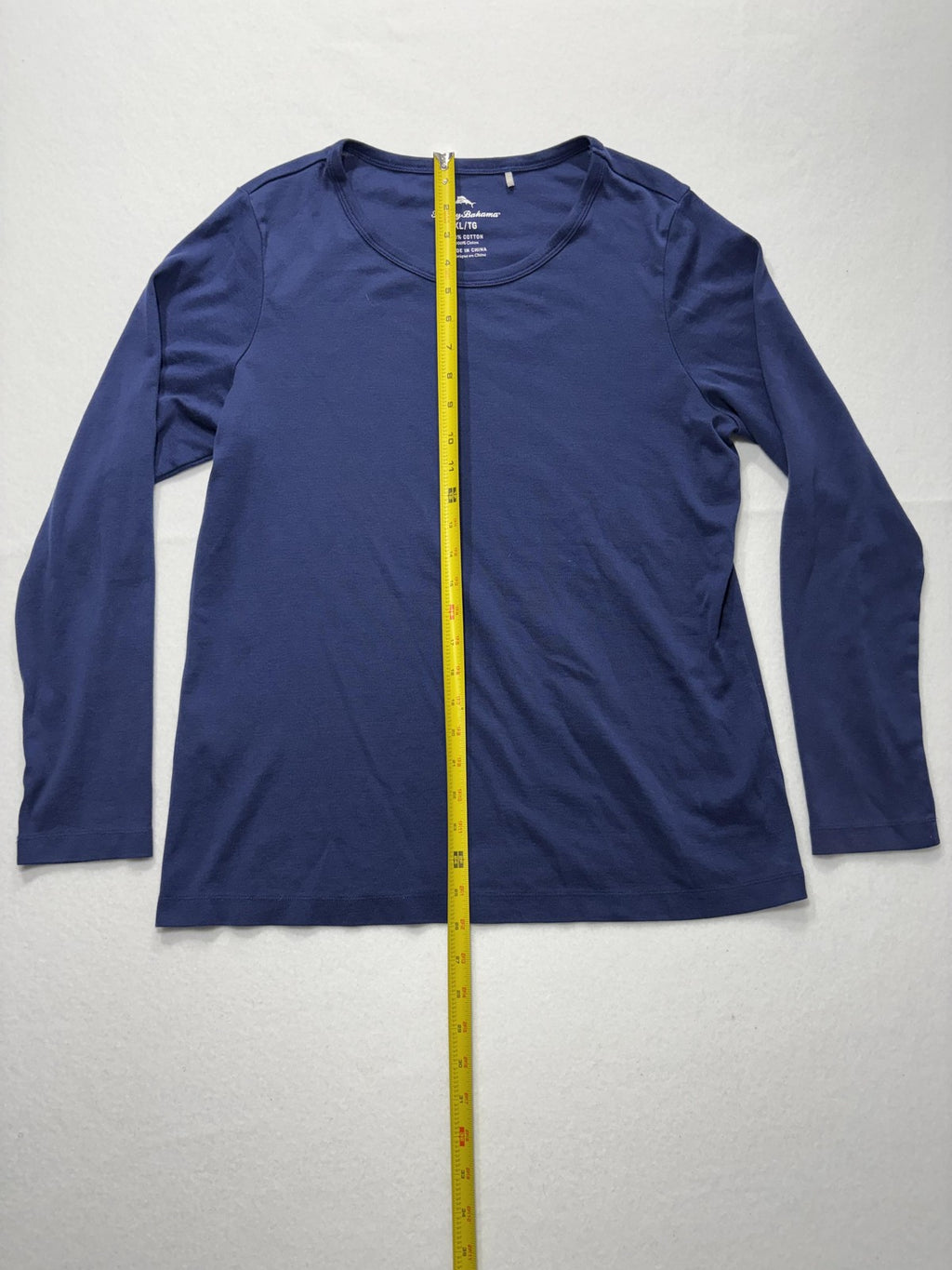 Tommy Bahama Shirt Womens XL Blue Crew Neck Long Sleeve Cotton Tee Basic Casual