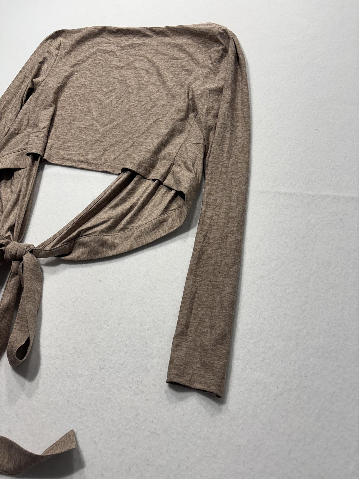Outdoor Voices Top Womens Small Brown Tie Front Long Sleeve Cropped Wrap Yoga