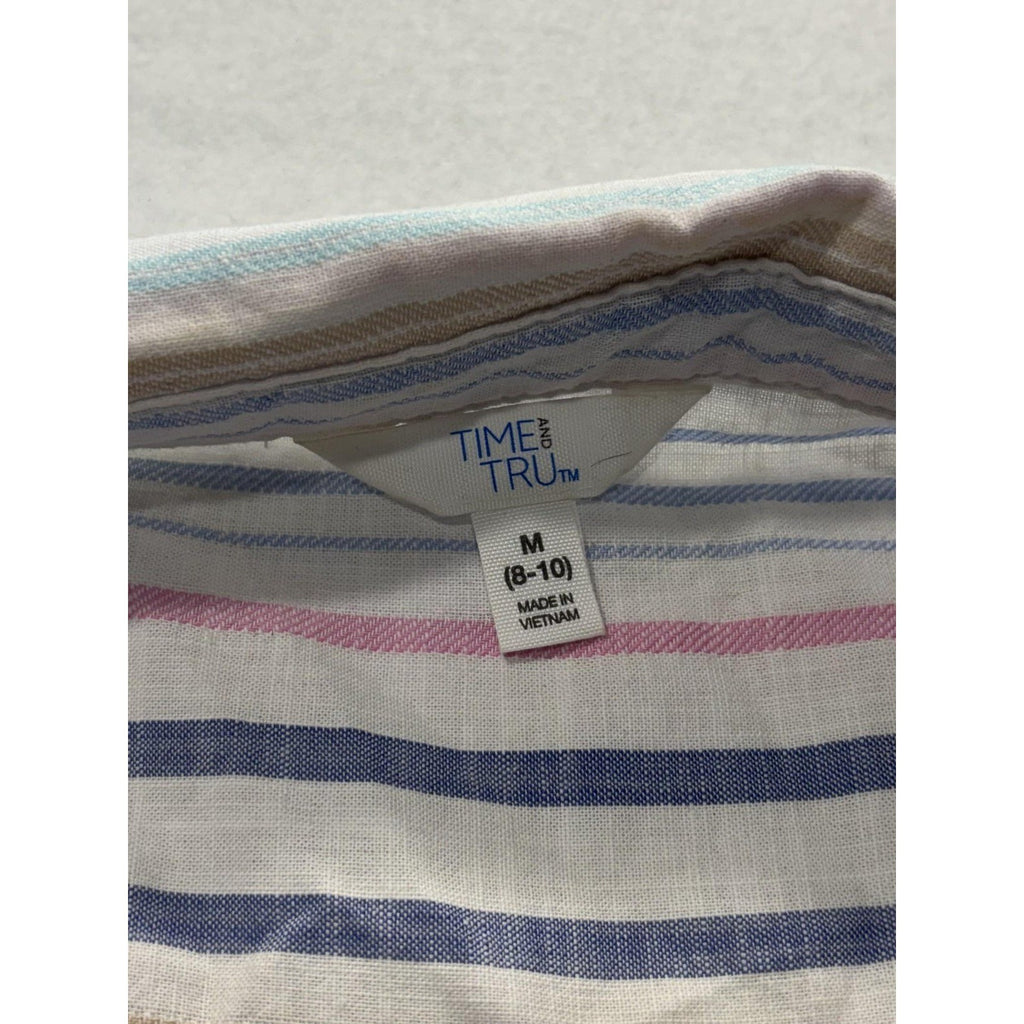 Time And Tru Womens M Multicolor Stripe Sleeveless Button Shirt Dress