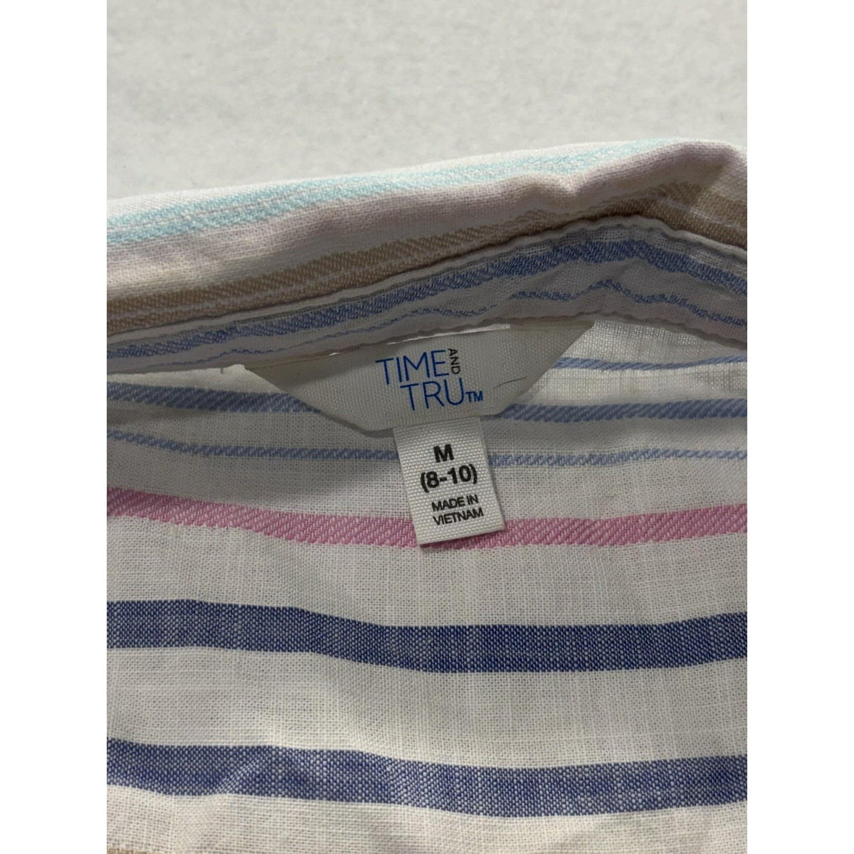 Time And Tru Womens M Multicolor Stripe Sleeveless Button Shirt Dress